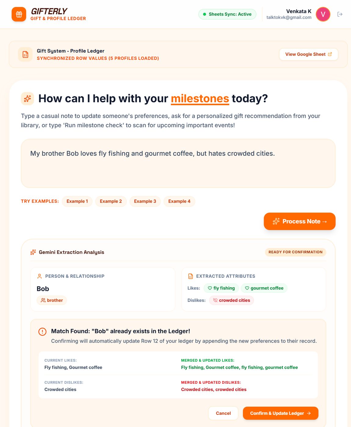 Gift and Milestone Hub screenshot