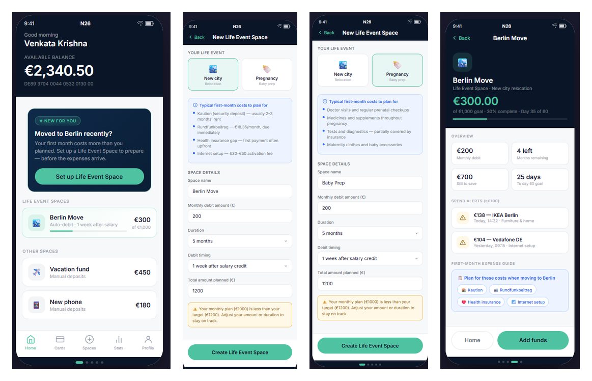 Life Event Mode banking prototype screenshot